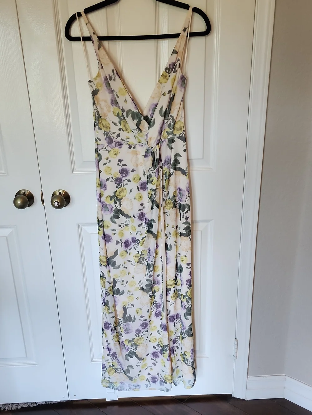 Abercrombie & Fitch Cream Floral Wrap Maxi Dress with Purple & Yellow Blooms NWT